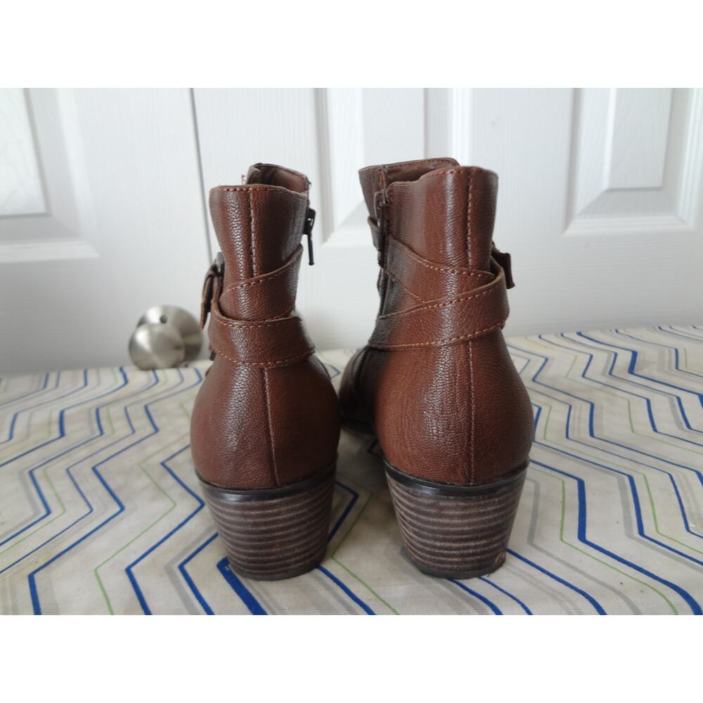 Naturalizer Brown Leather Ankle Boots Booties Womens 10 Round Toe Zip Buckle - Picture 4 of 8
